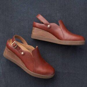 Women's Brown Wedge Slingback Shoes